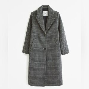 Abercrombie & Fitch Black and White Checkered Wool Blend Top Coat